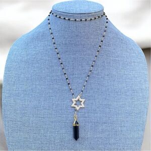 NWOT New Aviva Stanoff Lux Tribe Black Obsidian Crystal Star Pendant Necklace